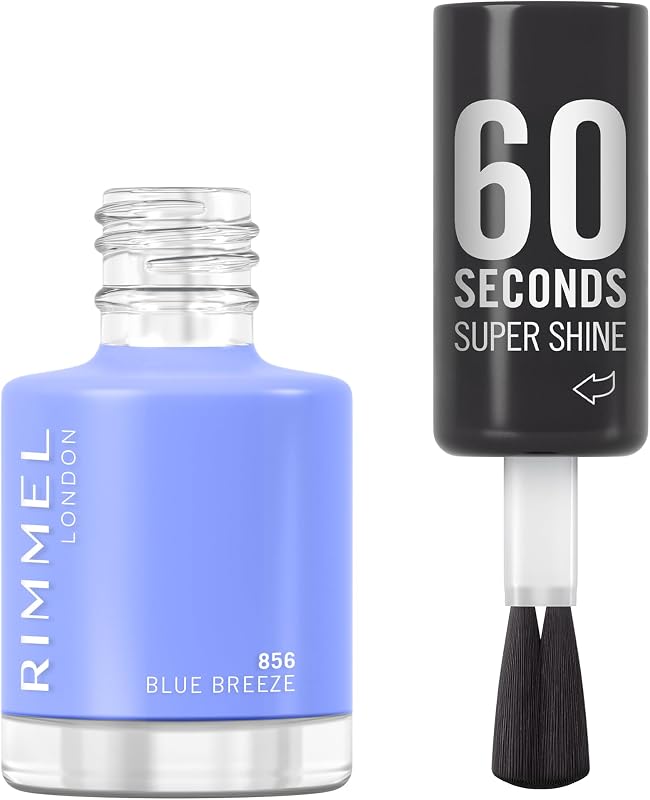 Rimmel 60 Seconds Super Shine Smalto, Smalto asciugatura rapida, Colore vibrante, A lunga tenuta, 8 ml, 856 Blue Breeze