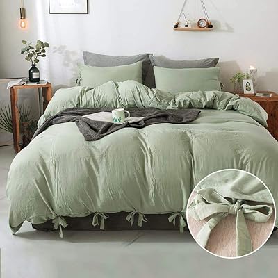 annadaif Butterfly Bow Tie Duvet Cover Twin, Green Cotton Bedding