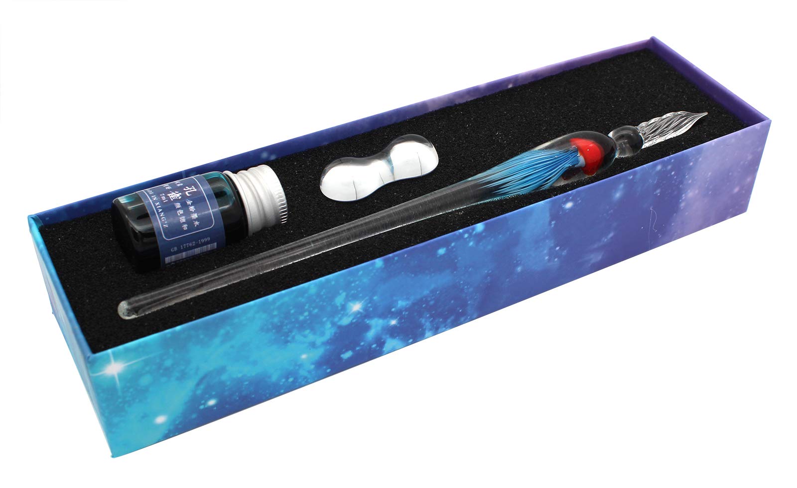Gullor Jellyfish Glass Dip Pen, Borosilicate Glass Signature Pen Crystal Dip Sign Pen Ink Set, Lake Blue