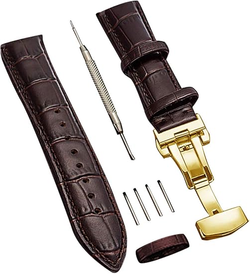 Amazon 時計 ベルト 時計 バンド 24mm 23mm 22mm 21mm mm 19mm 18mm 本革腕時計バンド 交換ベルト Dバックル 防水 防汗 メンズ腕時計レザーベルト 工具付き ボックス付き mm ダークブラウン ゴールドバックル 時計バンド 腕時計 通販
