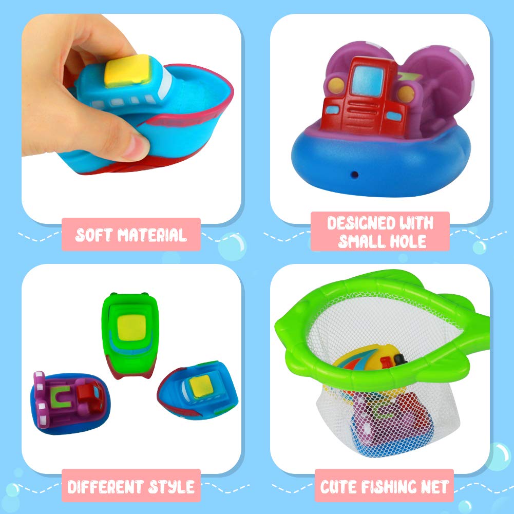 Barca Giocattolo Giocattoli da Bagno Gioco per Doccia Giochi Pscina Bambini- Galleggianti Giocattoli con Giochi Rete da Pesca 6 Barche per Bambino Piu 6 Mesi