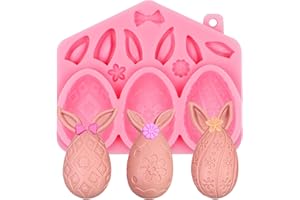 LCCAKEM Easter Eggs Silicone Mold, Bunny Ears Colorful Egg Pattern Chocolate Mold, Bow Rabbit Ear Mini Flower Fondant Mold for Cake Decoration Cupcake Topper Candy Sugar Craft Gum Paste Clay Resin