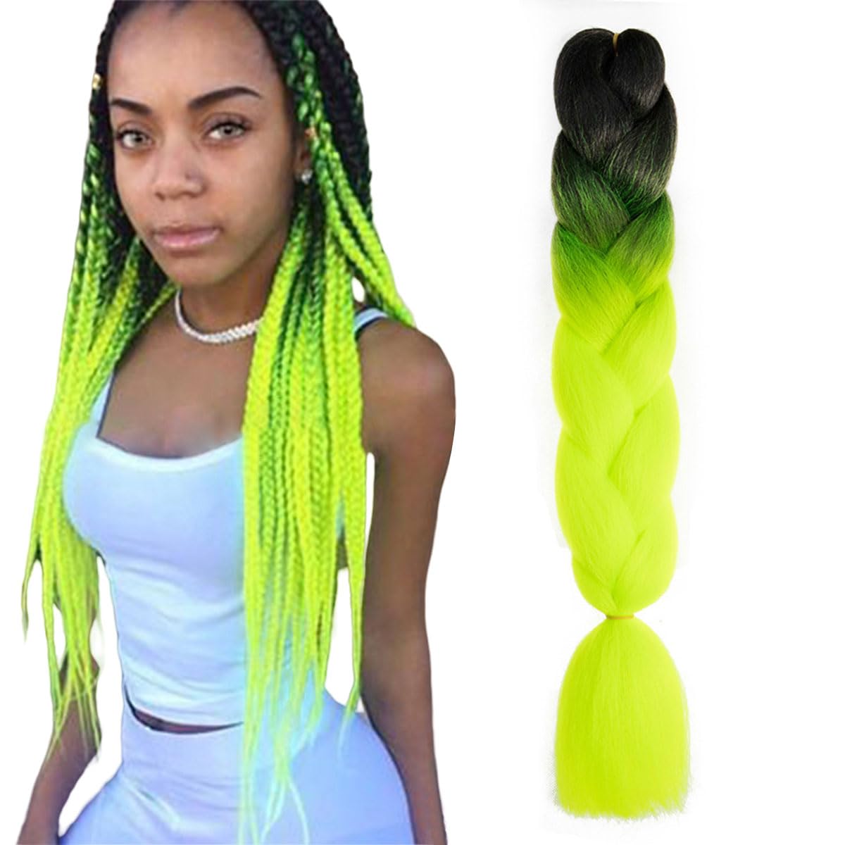 prinfantasy Braiding Hair Extensions Jumbo Braids Hair Extension Synthetic Twist Braids Hair for Women Light Green Braids for Ladies Girls for Braiding DIY Hair,GBBZ053 — image 1