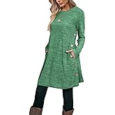 Poetsky Womens Tunic or Tops to Wear with Leggings Long Sleeve Side Buttons Swing Casual Long Shirts with Pockets S-3XL
