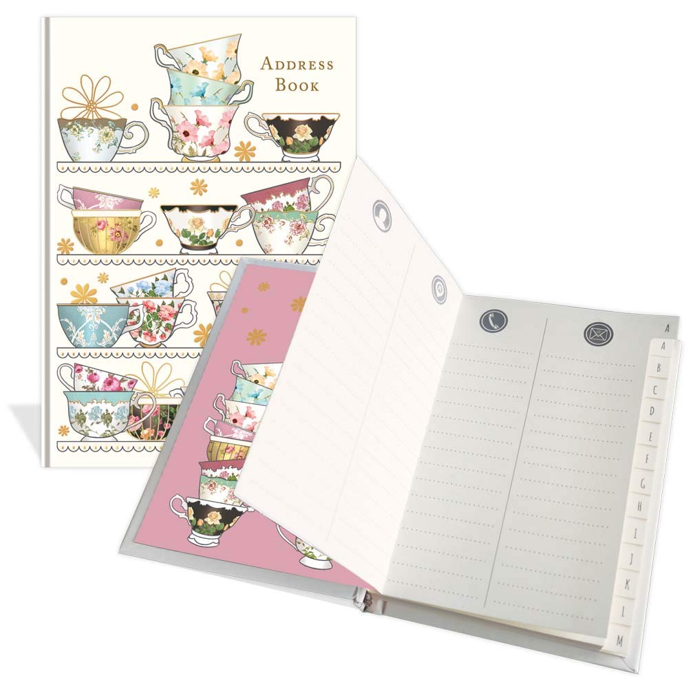 Luxury Pocket Address Book - Time for Tea Design- 104 Pages - Size 91mm x 130mm
