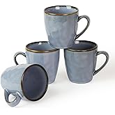 famiware Coffee Mugs Set of 4, Ocean Round 11.5oz Coffee Cup Set with Handle for Cocoa, Milk, Hot Chocolate, Tea or Water, Stoneware Cups for Kitchen, Reactive Glaze, Microwave Dishwasher Safe, Blue