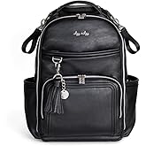 Itzy Ritzy Diaper Bag Backpack – Large Capacity Boss Plus Baby Backpack Diaper Bag Featuring 19 Pockets, Changing Pad, Stroller Clips, and Comfortable Straps (Black with Silver Hardware)