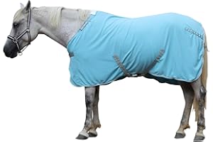 LEAFOREST Horse Fleece Blanket Polar Fleece Cooler Liner Soft Exercise Blankets for Horses Moisture Wicking Sheet in The Barn, Stable, Stall, Pasture, Paddock Blue 66 inches