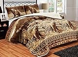 All American Collection New Super Soft and Warm 3 Piece Brown Bear Design Borrego/Sherpa Blanket Palazzo (Queen/King)