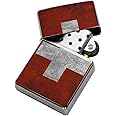 Swiss Flag - Windproof Flip-Top Refillable Silver Lighter with tin gift box