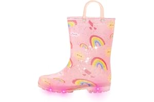 FUNCOO PLUS Toddler Kids Rain Boots Boys Girls Light Up Waterproof Boot with Handles