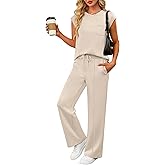 ANRABESS Two Piece Sets for Women 2026 Summer Travel Vacation Outfits Sleeveless Lounge Set Matching Wide Leg Pants Sweatsuit