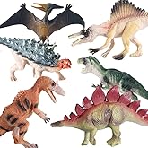 JR PARK Realistic Dinosaur Figures Toy Set, 6 Pack Educational Dino Models with T-Rex, Pterodactyl, Velociraptor, Stegosaurus for Kids(Only 6-Pack Dinosaur Educational Model)