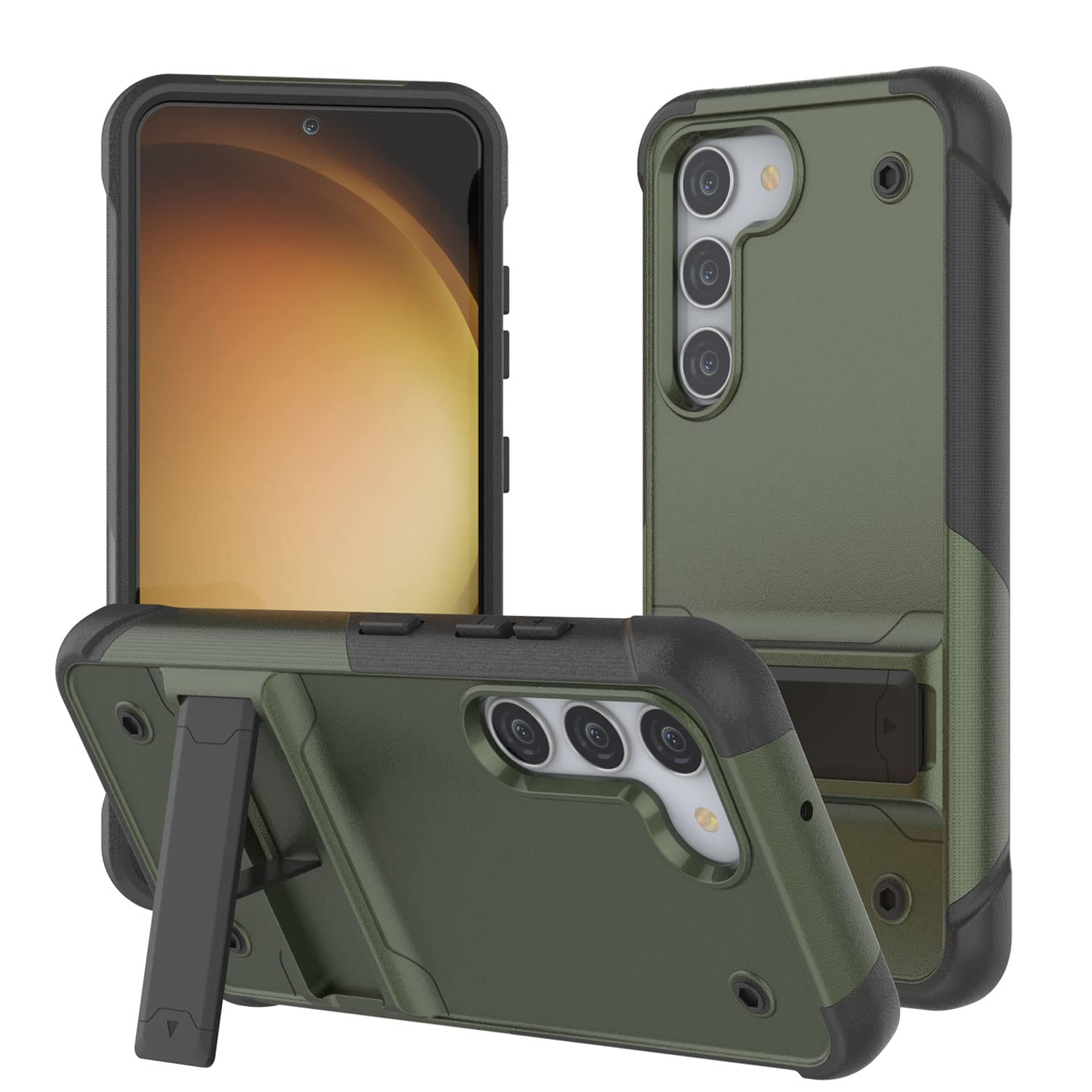 PunkCase Galaxy S23 Plus Case [Reliance Series] Protective Hybrid Military Grade Cover W/Built-in Kickstand | Ultimate Drop Protection for Galaxy S23+ Plus (6.6") (2023) [Army-Green-Black]
