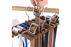 Binnan 10 Slots Tie Belt Saver Belt Hanger Holder for Closet Organizer Storage, Rotatable Space Saving Organizer(Brown)