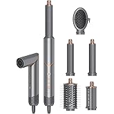 5 in 1 Hair Styler Curler & Air Dryer Brush, High-Speed Negative Ionic Foldable Hair Dryer Fast Drying, Multi Professional Hot Air Styler for Curling Volumizing Straightening Styling (Grey)