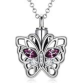 AOBOCO Cremation Jewelry 925 Sterling Silver Heart Flower Butterfly Urn Necklace for Ashes, Cremation Keepsake Necklace Embellished with Austrian Crystal, Women Memorial Jewelry
