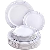 Bella Collection White with Silver Rim Round Plastic Dessert Plates Combo Set - 10.25", 7.5 (Pack of 40) - Perfect for Weddings, Dinner Parties, Holiday Celebrations & More