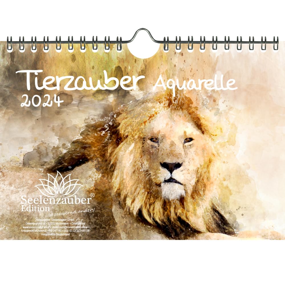 Tierzauber Aquarelle DIN A5 Wall Calendar for 2024 Various Animals Seelenzauber