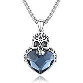 Silikepa Skull Necklace 925 Sterling Silver Gothic Skull Pendant Necklace Gothic Jewelry Halloween Jewelry Gifts for Women Men