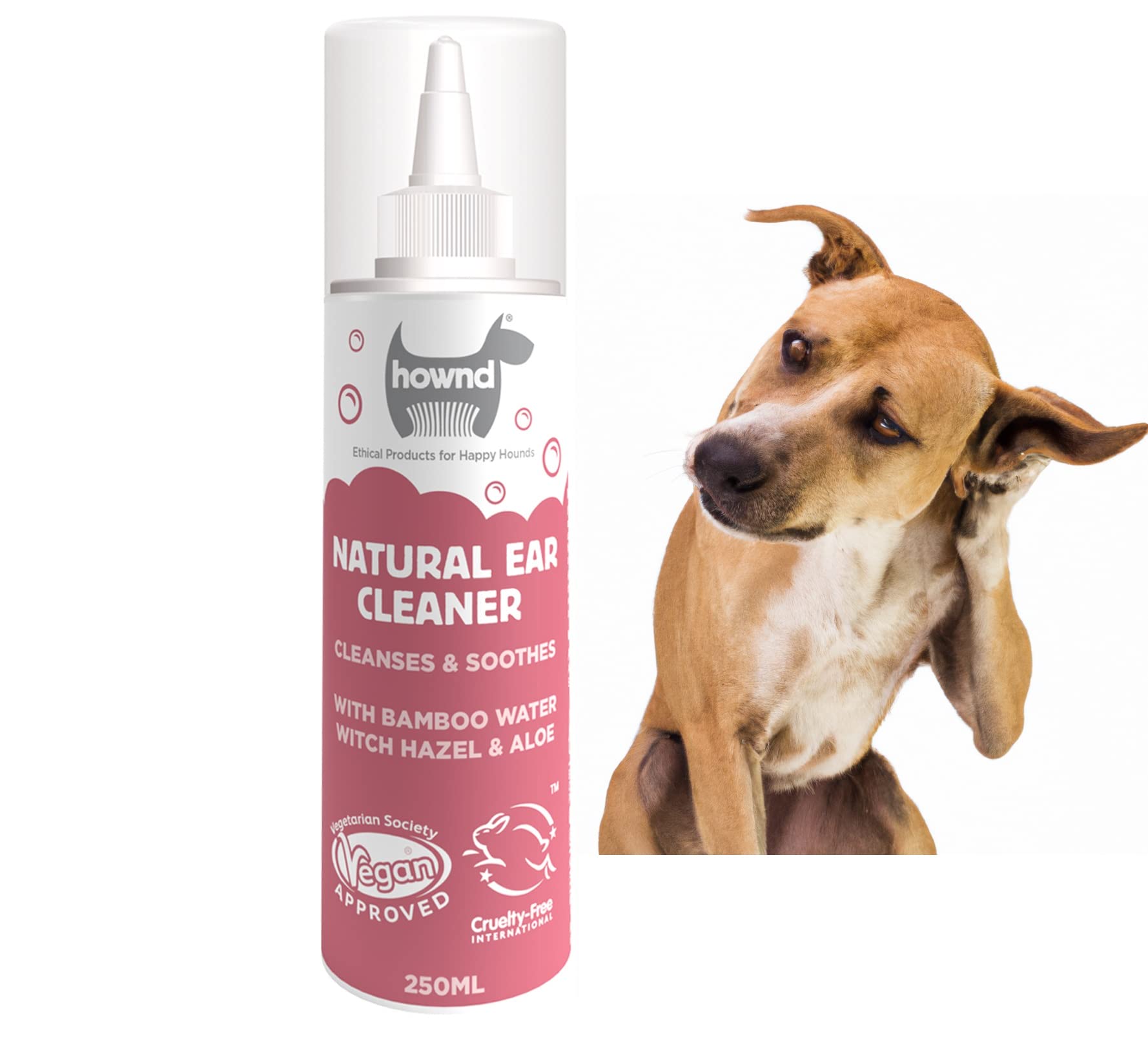 hownd 100% Natural Dog Ear Cleaner Non-Toxic Ear Cleaner for Dogs - Stops Itchy & Waxy Ears with Bamboo Water 250ml - Ear Cleaner Dog for All Breeds and Ages