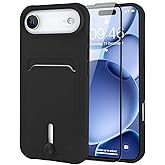 MZELQ TPU Wallet Compatible with iPhone Air Case 2025, Card Holder Camera Protection Cover + Screen Protector, Push-able Slot for Girls Women -Black