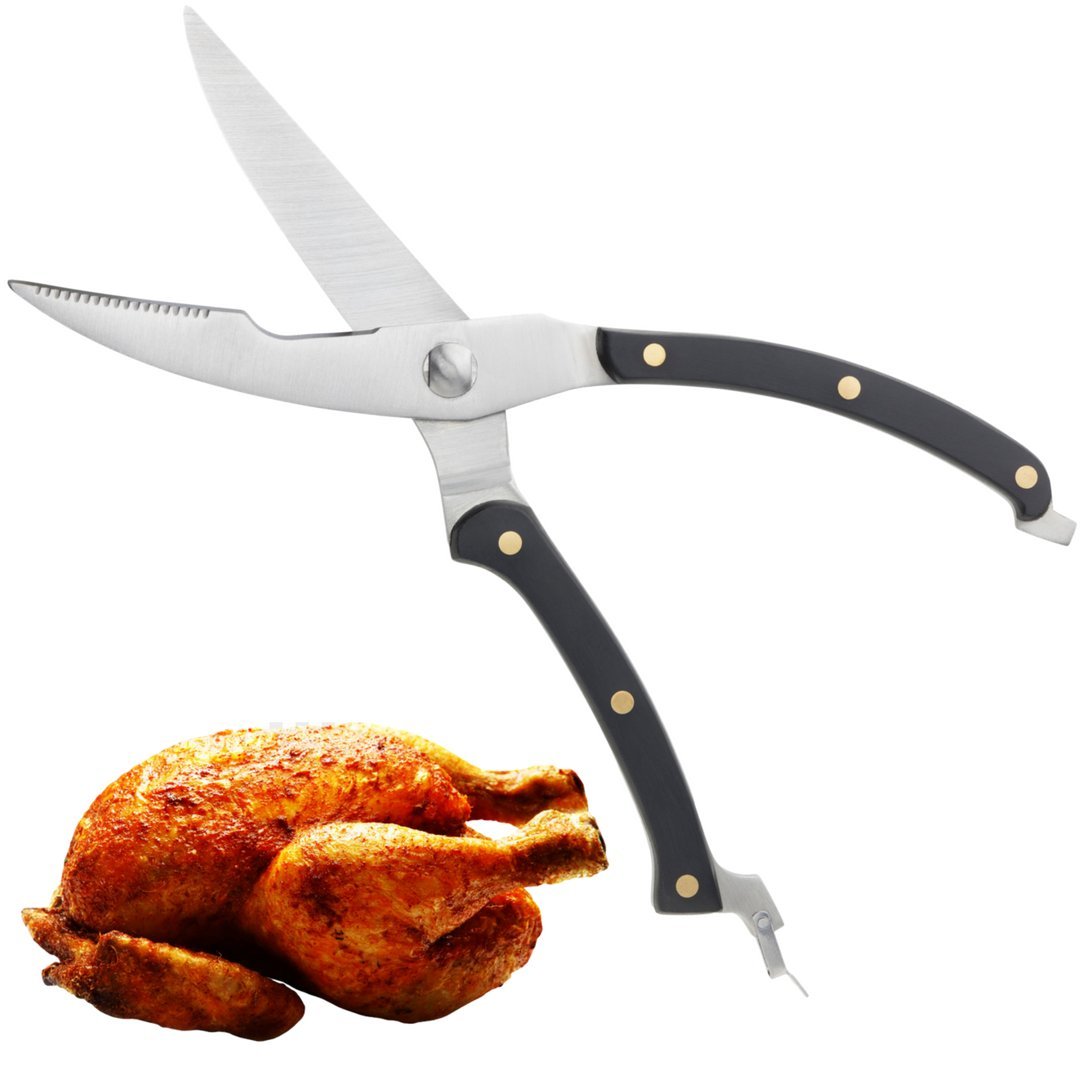 Heavy Duty Kitchen Poultry Shears - 25cm/10inch Large, Strong, Full Tang Handle, Dishwasher Safe. Sturdy Construction with Notched Blade for Extra Grip. Commercial Quality for Home Or Restaurant Use.
