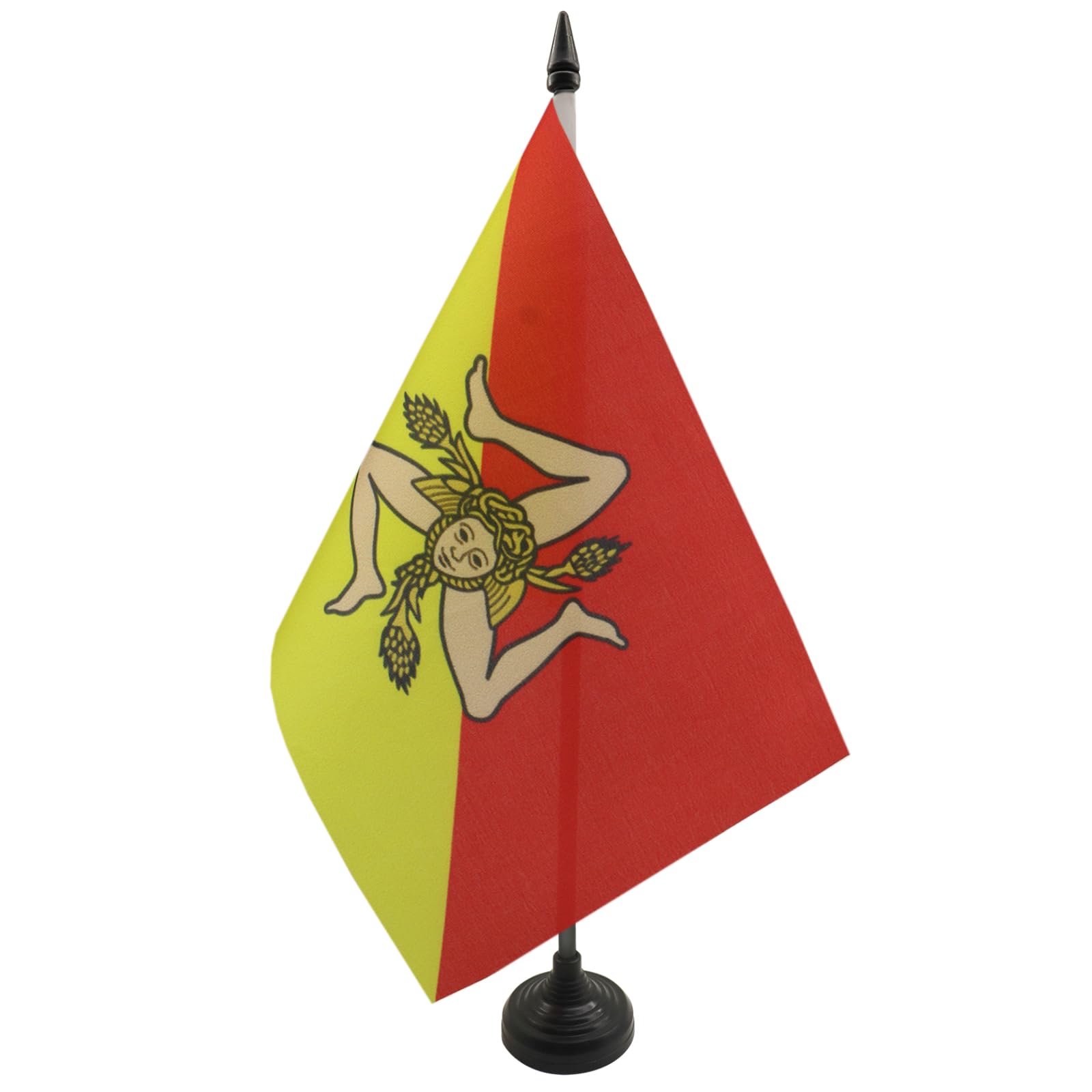 AZ FLAG Sicily Table Flag 5'' x 8'' - Sicilian Office Decoration 100% Polyester 21 x 14 cm - Mini Desk Flag with Pole and Black Plastic Base