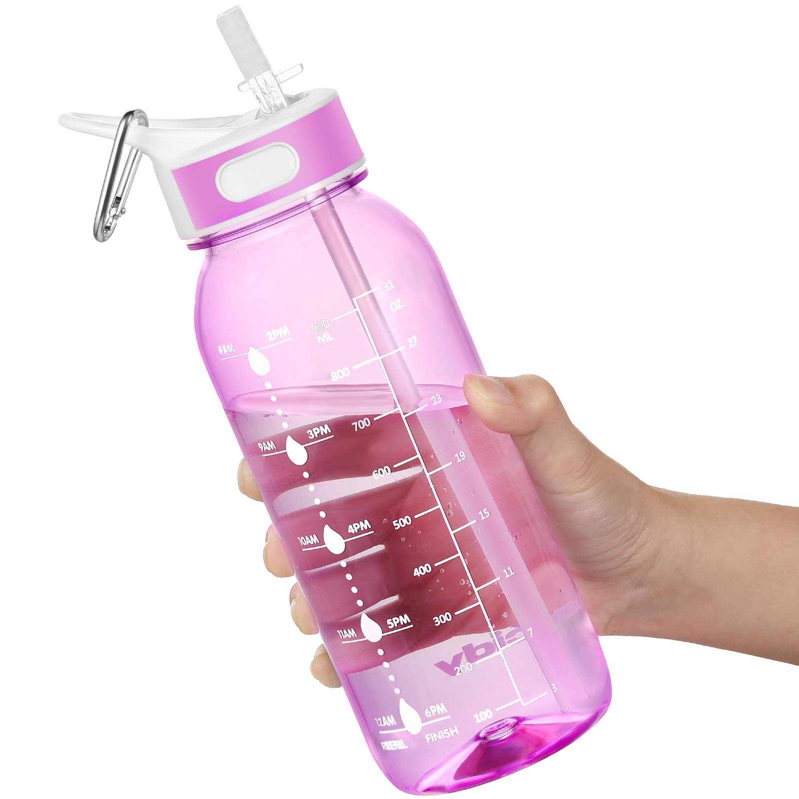 JIMACRO Water Bottle, 1 Litre Water Bottle with Straw and Handle BPA-Free, Daily Water Intake Bottle with Time Markings Tracker to Remind the Drinking Time, Ideal for Gym Office Hydration
