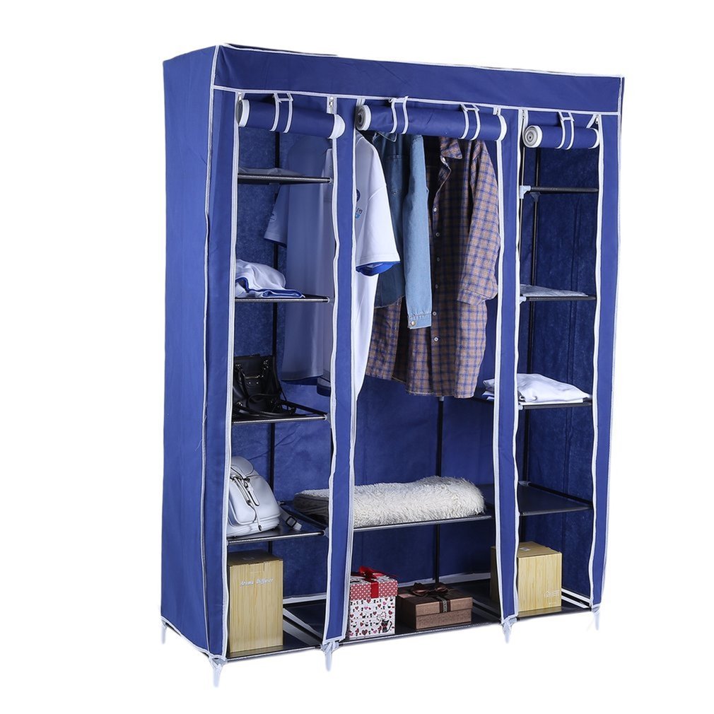 Mobel Triple Canvas Wardrobe Clothes Rack Shelves Hanging Rail