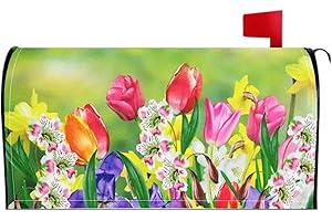 BLLESQELAX Spring Summer Tulip Flowers Mailbox Cover Magnetic Standard Size 21 x 18 inch Mother's Day Magnetic Mailbox Cover Waterproof Post Box Magnetic Covers for Garden Patio Decoration