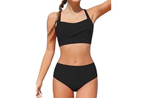 KISSB Girls Swimsuit Bikini Sets 2 Piece Color Block Criss Cross Bathing Suits for Teen Girls Swimwear Size 7-16 Years