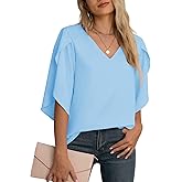 Jouica Women Blouses Casual Chiffon Tops Summer 3/4 Ruffled Sleeve Blouse for Women