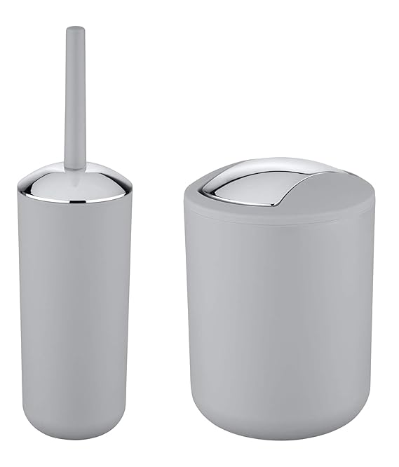 WK "Brasilia Matt Enclosed Plastic Toilet Brush and Bathroom Bin Set
