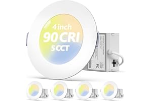 Fondwell 4-Inch LED Recessed Lighting: 4-Pack Dimmable Ultra Thin Canless Wafer Lights with 5CCT 11W 90CRI 800LM for Super Bright Illumination