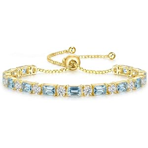 OJK 14K Gold Birthstone Tennis Bracelets Women Square Gems Bolo Bracelet | Birthstone Bracelet Gold Gemstone Bracelet Anniver