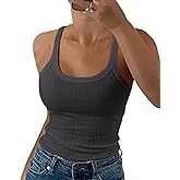 GEMBERA Women Spaghetti Strap Scoop Neck Ribbed Tank Tops Slim Fitted Cotton Camisole Basic Sleeveless Layering Shirts