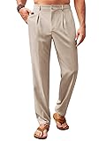Runcati Mens Casual Linen Pants Elastic Waist