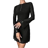 GORGLITTER Women's Bell Long Sleeve Mini Dress Y2k Fall 2025 Mesh Boat Neck Going Out Club Bodycon Short Dress