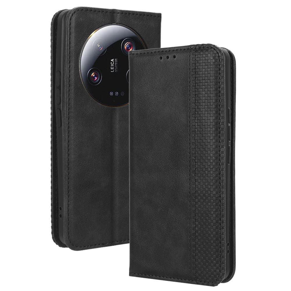XINNI Protective Phone Case for Xiaomi 13 Ultra, PU/TPU Vintage Flip Leather Shockproof Cover Magnetic Book Style Wallet, Black — image 1