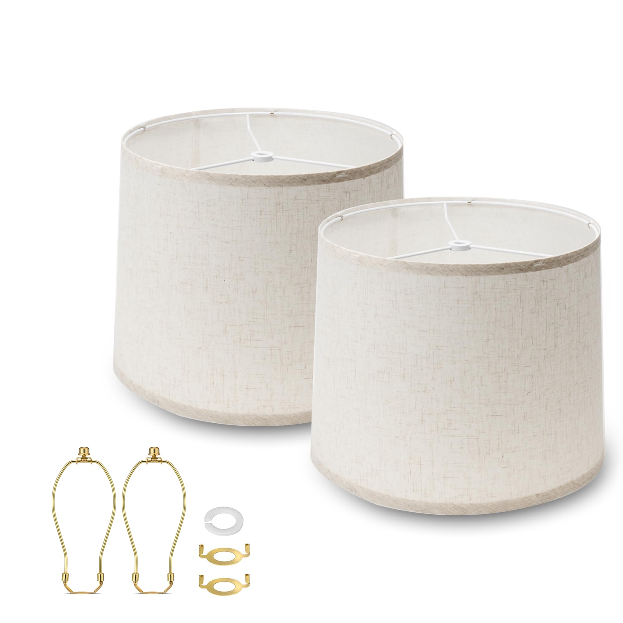 Photo 1 of 2 Pack Lamp Shades Boho Vintage Style Lamp Shade Set of 2 Natural Linen Made Drum Lamp Shades Barrel Round Lamp Cover for Table Lamps/Floor Lamps Replacement(Beige)