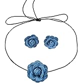 Quivox Big Flower Jewelry Set,Royal Blue Flower Earrings Necklace Set,Chunky Blue Floral Earrings Necklace for Women