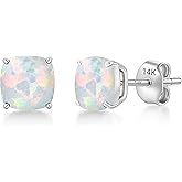 14k Gold 6MM Cushion Cut Stud Gemstone Earrings | Hypoallergenic Solitaire Gemstone Studs with 14K Gold Backs | Lightweight Birthstone Earrings with Gift Box by MAX + STONE