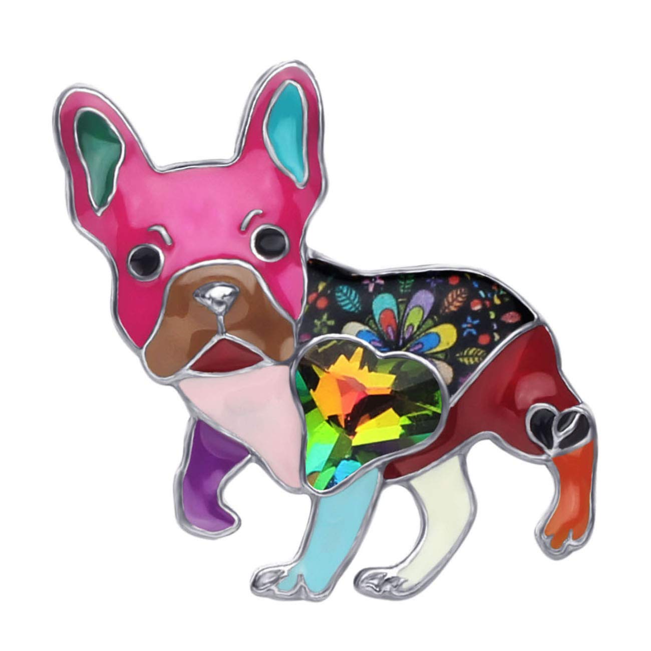 NEWEI Enamel Rhinestone French Bulldog Pug Dog Brooch Pin Cute Dog Jewlery for Women Girls (Multicolor)