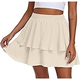 Lepunuo Boho Mini Skirts for Women Flowy Ruffle Tiered Skorts Skirts with Short Underneath with Pockets Beach Vacation