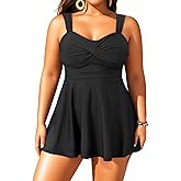 Aqua Eve Plus Size Two Piece Swimsuits for Women Tankini Bathing Suits Flowy Swim Dress with Shorts
