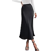 DERAX Women's Satin Midi Skirt Silk High Waist Flowy A-Line Cocktail Party Wedding 2026 Spring Summer Long Skirts