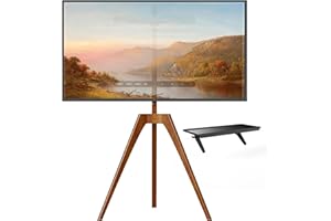 PUTORSEN Premium Wood Easel TV Stand, Adjustable TV Tripod Stand for 45-65 Inch LED LCD Screen, with Top TV Shelf and Magnetic Concealed Cable Management, Max Load 88lbs, Walnut