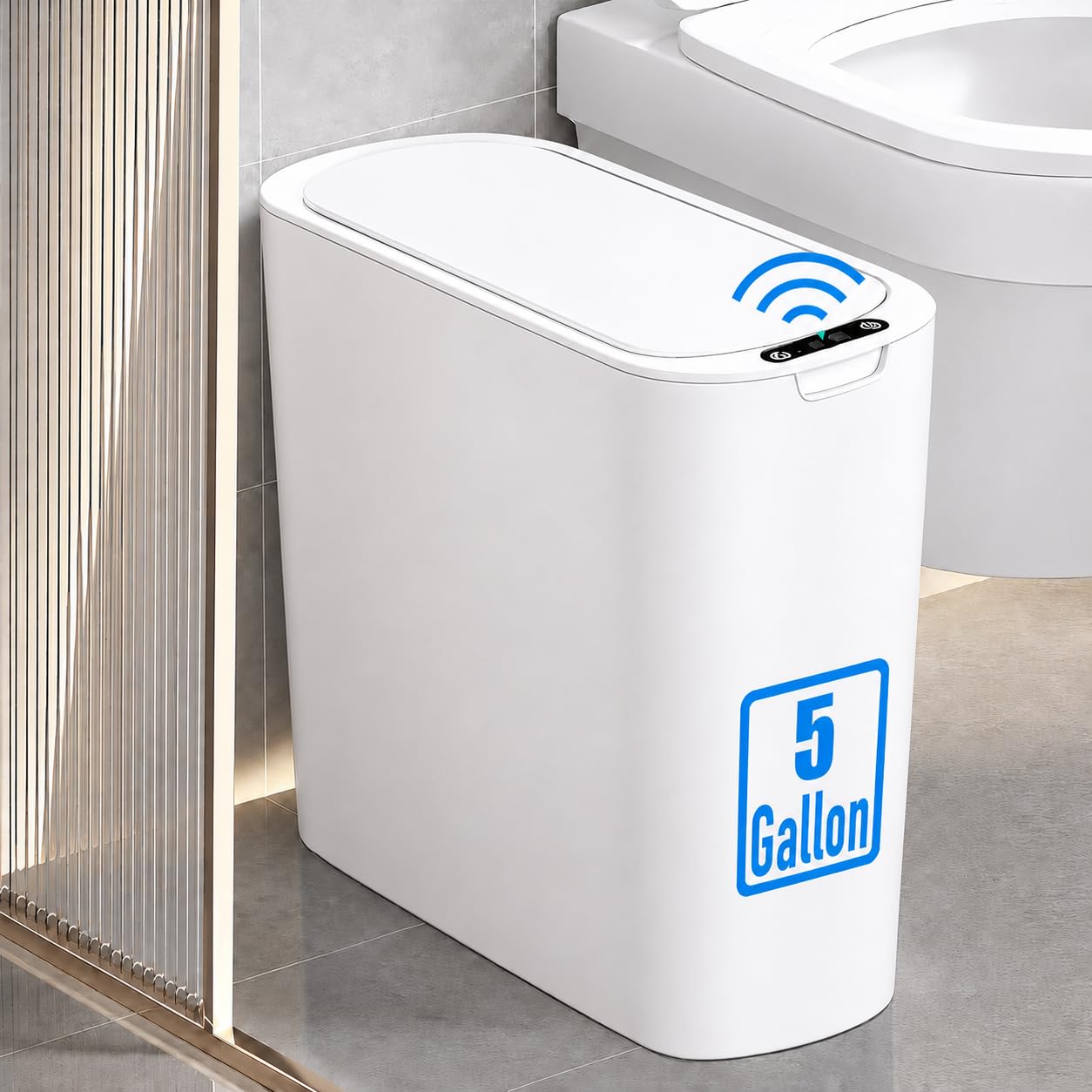 TIPGO Bote de basura automático para baño con tapa, 5 galones, blanco, sin contacto