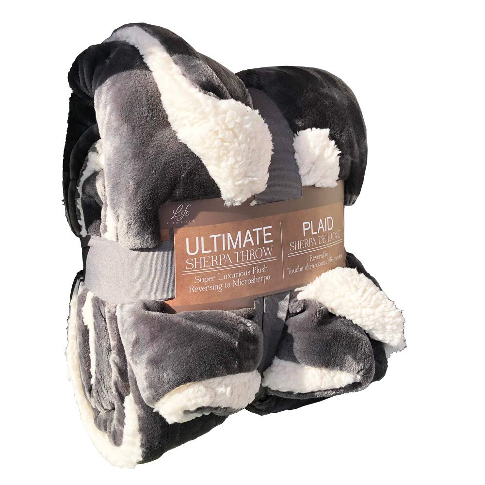 Life Comfort Ultimate Plaid Sherpa Throw Deluxe Reversable Luxury Gift